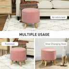 Round Ottoman Stool with Storage, Linen Upholstered Foot Stool with Padded Seat, Hidden Space and Wood Legs