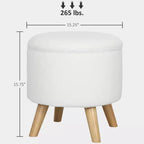 Round Ottoman Stool with Storage, Linen Upholstered Foot Stool with Padded Seat, Hidden Space and Wood Legs