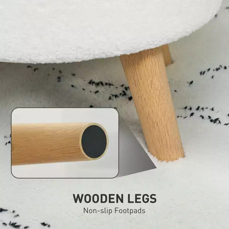 Round Ottoman Stool with Storage, Linen Upholstered Foot Stool with Padded Seat, Hidden Space and Wood Legs