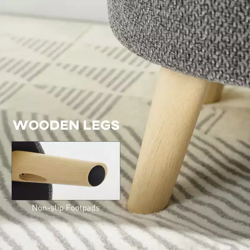 Round Ottoman Stool with Storage, Linen Upholstered Foot Stool with Padded Seat, Hidden Space and Wood Legs