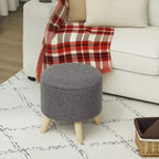Round Ottoman Stool with Storage, Linen Upholstered Foot Stool with Padded Seat, Hidden Space and Wood Legs
