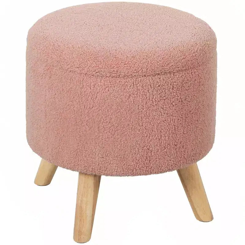 Round Ottoman Stool with Storage, Linen Upholstered Foot Stool with Padded Seat, Hidden Space and Wood Legs