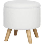 Round Ottoman Stool with Storage, Linen Upholstered Foot Stool with Padded Seat, Hidden Space and Wood Legs