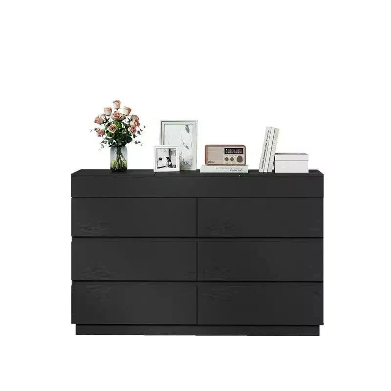 Karl Home Black Embossed 6 Drawer Dresser with Mirror P2 12MM Particleboard with Melamine 47.22In. W