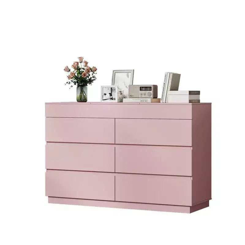 Karl Home Pink Embossed 6 Drawer Dresser with Mirror P2 12MM Particleboard with Melamine 47.22In. W