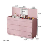 Karl Home Pink Embossed 6 Drawer Dresser with Mirror P2 12MM Particleboard with Melamine 47.22In. W