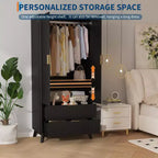 Fluted Armoire Wardrobe Closet, 71 Inch Wood Armoire with 2 Doors, 2 Drawers, Adjustable Shelf and Hanging Rod, Clothing Storage Cabinet