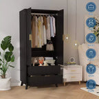Fluted Armoire Wardrobe Closet, 71 Inch Wood Armoire with 2 Doors, 2 Drawers, Adjustable Shelf and Hanging Rod, Clothing Storage Cabinet