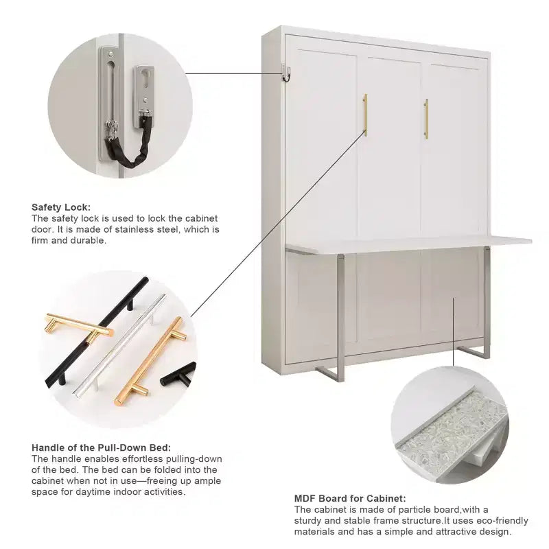 GDFStudio Winslow Modern Wood Murphy Bed with Integrated Desk and Automatic Legs