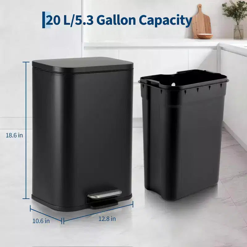 Stainless Steel Trash Can - Fingerprint-Proof,Soft-Close Lid, Removable Inner Bucket, Space-Saving Step Bin - for Kitchen, Office, Bathroom