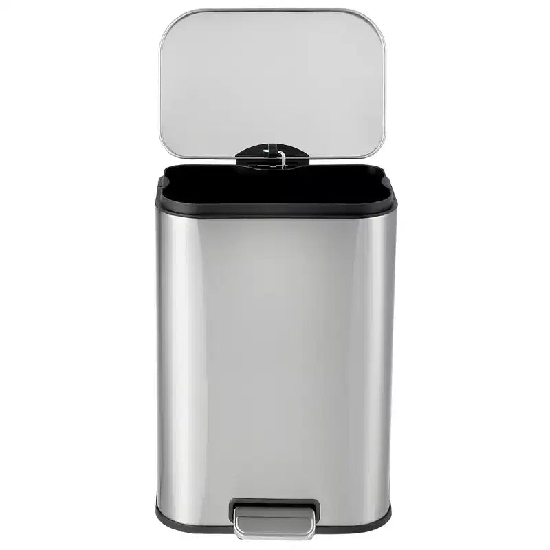Stainless Steel Trash Can - Fingerprint-Proof,Soft-Close Lid, Removable Inner Bucket, Space-Saving Step Bin - for Kitchen, Office, Bathroom