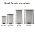 Stainless Steel Trash Can - Fingerprint-Proof,Soft-Close Lid, Removable Inner Bucket, Space-Saving Step Bin - for Kitchen, Office, Bathroom