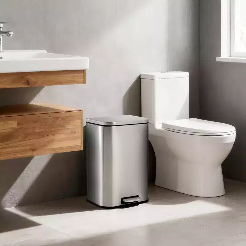 Stainless Steel Trash Can - Fingerprint-Proof,Soft-Close Lid, Removable Inner Bucket, Space-Saving Step Bin - for Kitchen, Office, Bathroom