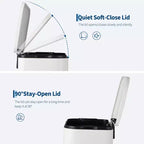 Stainless Steel Trash Can - Fingerprint-Proof,Soft-Close Lid, Removable Inner Bucket, Space-Saving Step Bin - for Kitchen, Office, Bathroom