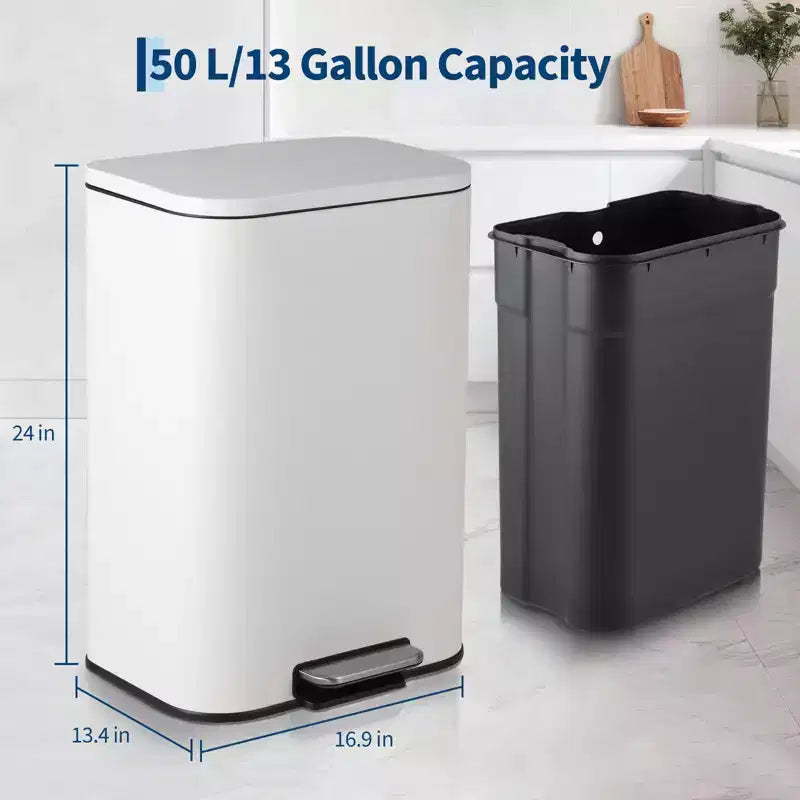 Stainless Steel Trash Can - Fingerprint-Proof,Soft-Close Lid, Removable Inner Bucket, Space-Saving Step Bin - for Kitchen, Office, Bathroom