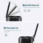 Stainless Steel Trash Can - Fingerprint-Proof,Soft-Close Lid, Removable Inner Bucket, Space-Saving Step Bin - for Kitchen, Office, Bathroom