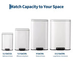 Stainless Steel Trash Can - Fingerprint-Proof,Soft-Close Lid, Removable Inner Bucket, Space-Saving Step Bin - for Kitchen, Office, Bathroom