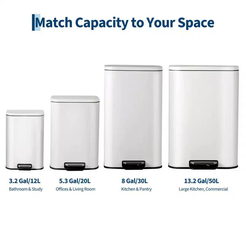 Stainless Steel Trash Can - Fingerprint-Proof,Soft-Close Lid, Removable Inner Bucket, Space-Saving Step Bin - for Kitchen, Office, Bathroom
