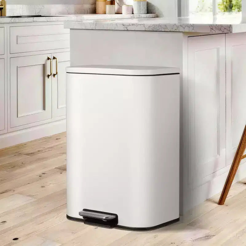 Stainless Steel Trash Can - Fingerprint-Proof,Soft-Close Lid, Removable Inner Bucket, Space-Saving Step Bin - for Kitchen, Office, Bathroom