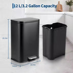 Stainless Steel Trash Can - Fingerprint-Proof,Soft-Close Lid, Removable Inner Bucket, Space-Saving Step Bin - for Kitchen, Office, Bathroom