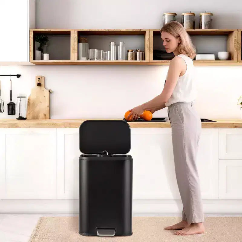 Stainless Steel Trash Can - Fingerprint-Proof,Soft-Close Lid, Removable Inner Bucket, Space-Saving Step Bin - for Kitchen, Office, Bathroom