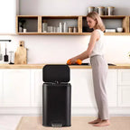 Stainless Steel Trash Can - Fingerprint-Proof,Soft-Close Lid, Removable Inner Bucket, Space-Saving Step Bin - for Kitchen, Office, Bathroom