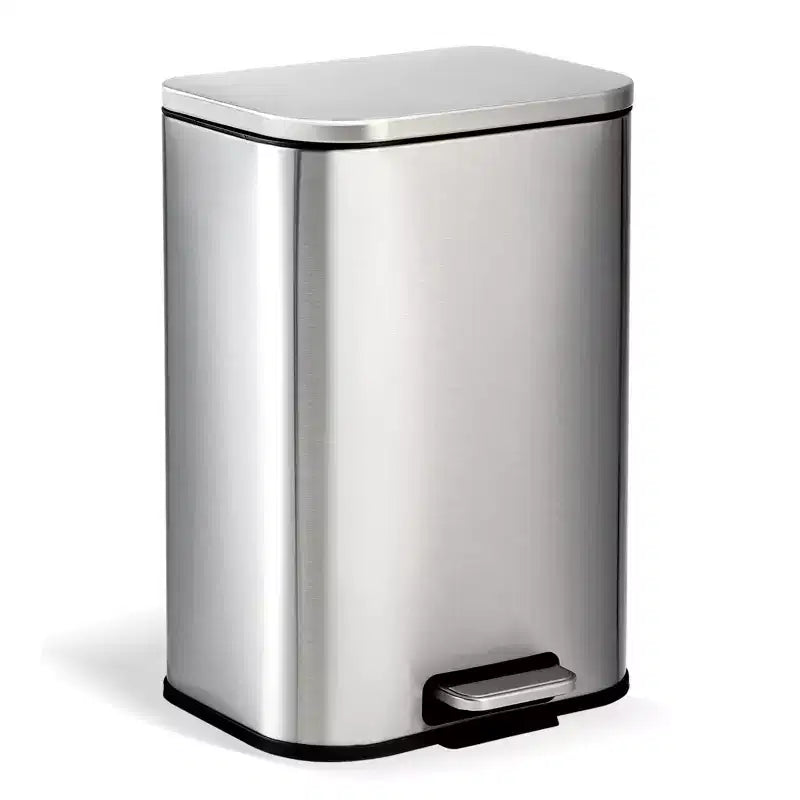 Stainless Steel Trash Can - Fingerprint-Proof,Soft-Close Lid, Removable Inner Bucket, Space-Saving Step Bin - for Kitchen, Office, Bathroom