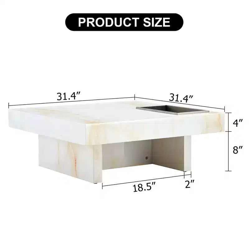 31.4 Imitation Marble MDF Coffee Table, Modern Practical Elegant Square Center Table for Living Room