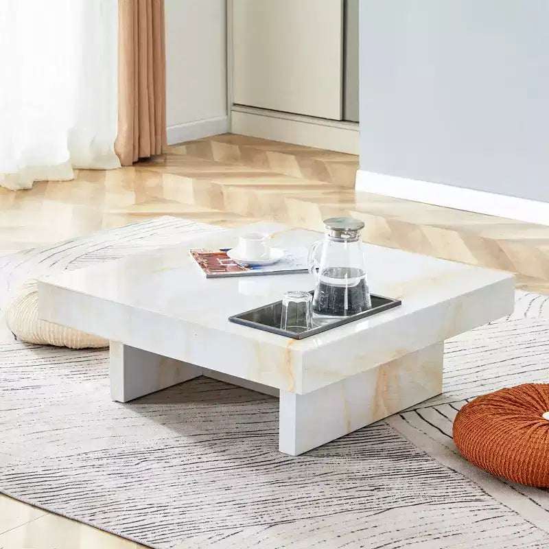 31.4 Imitation Marble MDF Coffee Table, Modern Practical Elegant Square Center Table for Living Room