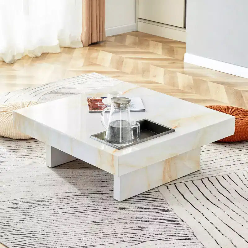 31.4 Imitation Marble MDF Coffee Table, Modern Practical Elegant Square Center Table for Living Room