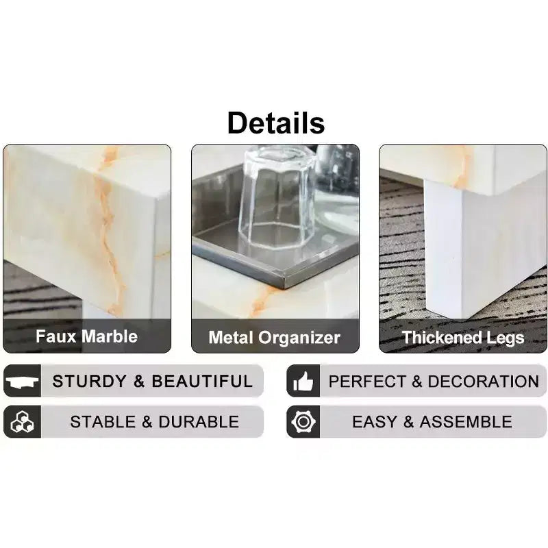 31.4 Imitation Marble MDF Coffee Table, Modern Practical Elegant Square Center Table for Living Room