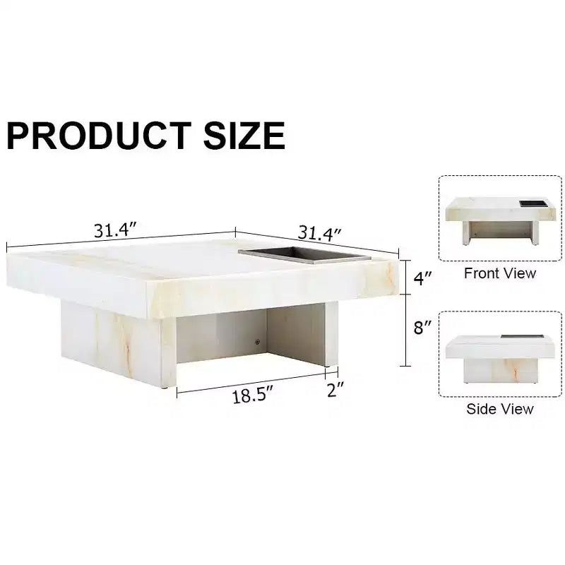 31.4 Imitation Marble MDF Coffee Table, Modern Practical Elegant Square Center Table for Living Room