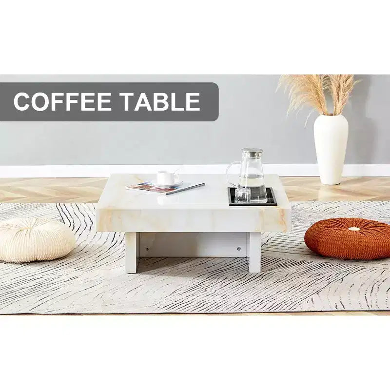 31.4 Imitation Marble MDF Coffee Table, Modern Practical Elegant Square Center Table for Living Room