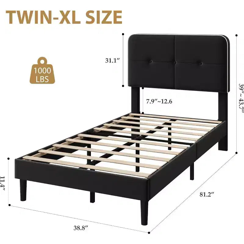 Velvet Upholstered Platform Bed Frames with Adjustable Headboard & Sturdy Metal Support, Anti-Noise EVA Sponge, No Box Spring Needed