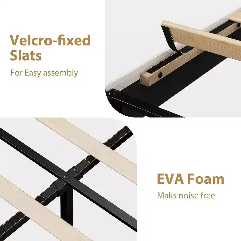Velvet Upholstered Platform Bed Frames with Adjustable Headboard & Sturdy Metal Support, Anti-Noise EVA Sponge, No Box Spring Needed