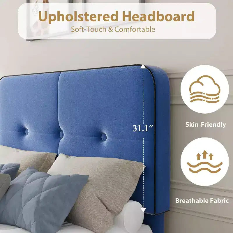 Velvet Upholstered Platform Bed Frames with Adjustable Headboard & Sturdy Metal Support, Anti-Noise EVA Sponge, No Box Spring Needed