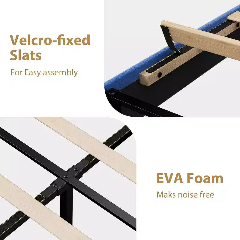 Velvet Upholstered Platform Bed Frames with Adjustable Headboard & Sturdy Metal Support, Anti-Noise EVA Sponge, No Box Spring Needed