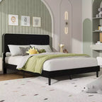 Velvet Upholstered Platform Bed Frames with Adjustable Headboard & Sturdy Metal Support, Anti-Noise EVA Sponge, No Box Spring Needed