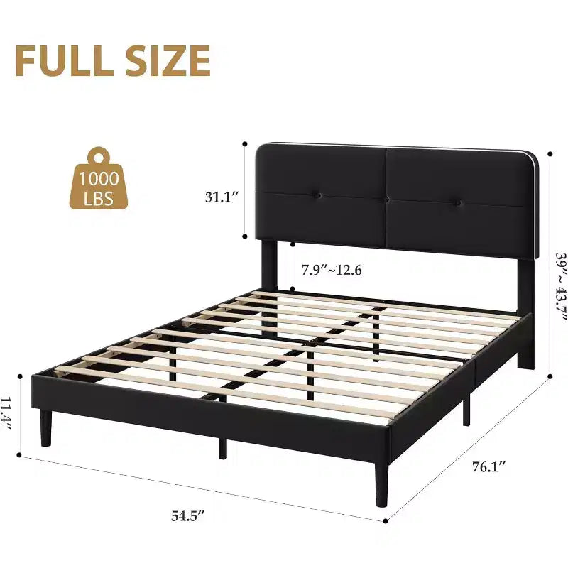 Velvet Upholstered Platform Bed Frames with Adjustable Headboard & Sturdy Metal Support, Anti-Noise EVA Sponge, No Box Spring Needed