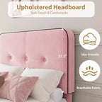 Velvet Upholstered Platform Bed Frames with Adjustable Headboard & Sturdy Metal Support, Anti-Noise EVA Sponge, No Box Spring Needed
