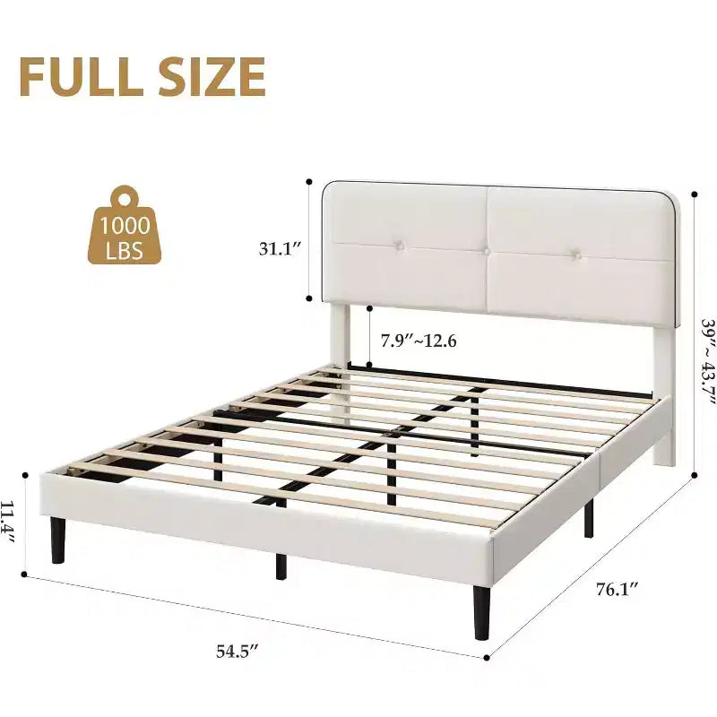 Velvet Upholstered Platform Bed Frames with Adjustable Headboard & Sturdy Metal Support, Anti-Noise EVA Sponge, No Box Spring Needed
