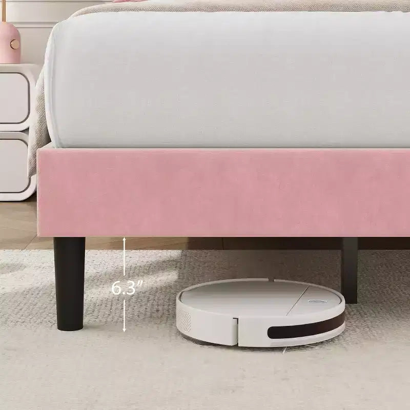 Velvet Upholstered Platform Bed Frames with Adjustable Headboard & Sturdy Metal Support, Anti-Noise EVA Sponge, No Box Spring Needed