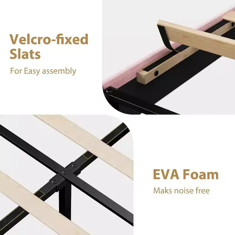 Velvet Upholstered Platform Bed Frames with Adjustable Headboard & Sturdy Metal Support, Anti-Noise EVA Sponge, No Box Spring Needed