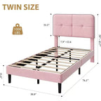 Velvet Upholstered Platform Bed Frames with Adjustable Headboard & Sturdy Metal Support, Anti-Noise EVA Sponge, No Box Spring Needed