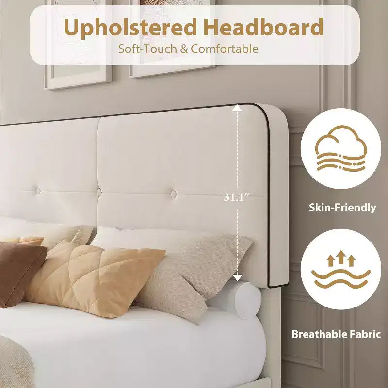 Velvet Upholstered Platform Bed Frames with Adjustable Headboard & Sturdy Metal Support, Anti-Noise EVA Sponge, No Box Spring Needed
