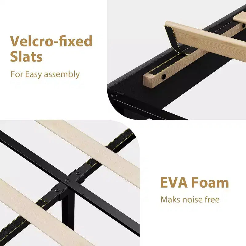 Velvet Upholstered Platform Bed Frames with Adjustable Headboard & Sturdy Metal Support, Anti-Noise EVA Sponge, No Box Spring Needed
