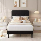 Velvet Upholstered Platform Bed Frames with Adjustable Headboard & Sturdy Metal Support, Anti-Noise EVA Sponge, No Box Spring Needed