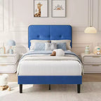 Velvet Upholstered Platform Bed Frames with Adjustable Headboard & Sturdy Metal Support, Anti-Noise EVA Sponge, No Box Spring Needed