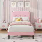 Velvet Upholstered Platform Bed Frames with Adjustable Headboard & Sturdy Metal Support, Anti-Noise EVA Sponge, No Box Spring Needed