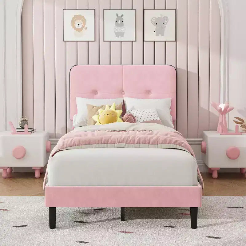 Velvet Upholstered Platform Bed Frames with Adjustable Headboard & Sturdy Metal Support, Anti-Noise EVA Sponge, No Box Spring Needed